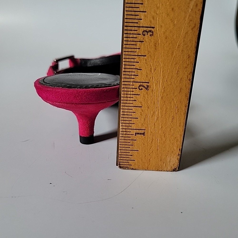 Zara Kitten Heel Point Toe Mules 7 Fuschia Pink Suede Chic Effortless Feminine - Picture 10 of 12